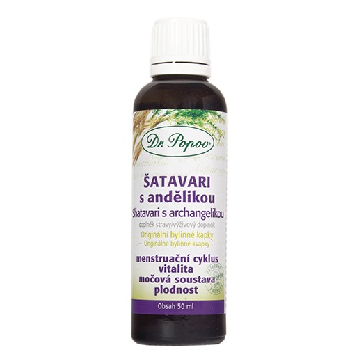 Šatavari s andělikou, originální bylinné kapky, 50 ml Dr. Popov